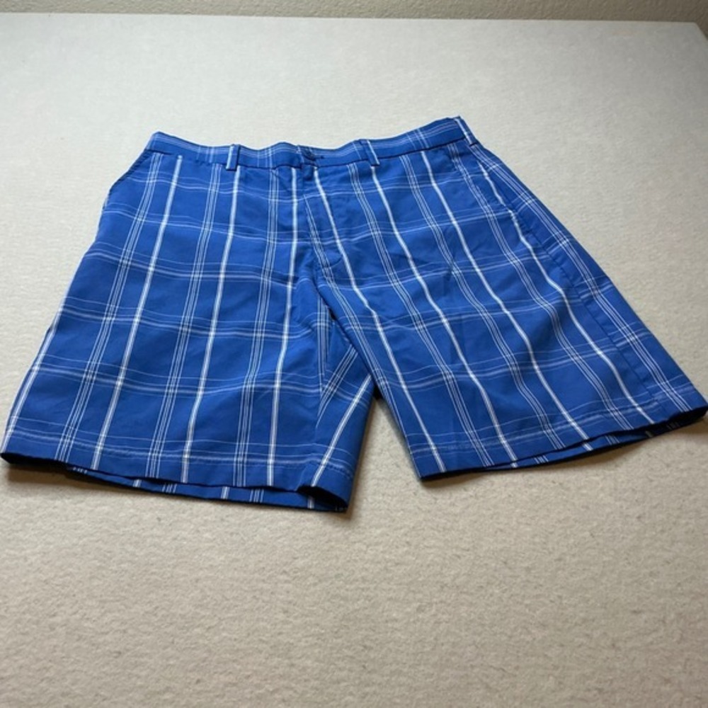Blue Plaid Casual PGA Tour Golf Shorts 34 Blue White Grid Pattern Mens